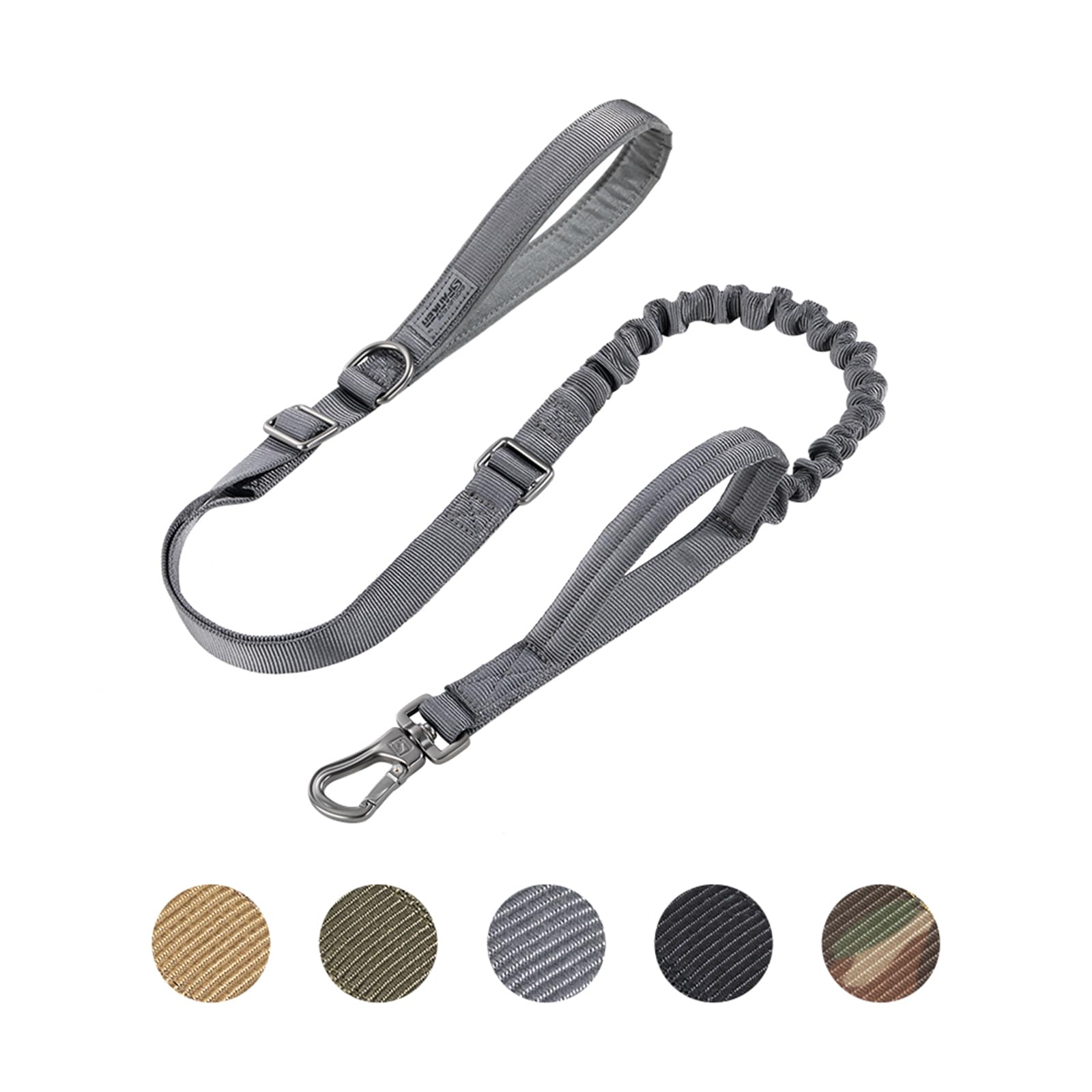 EXCELLENT ELITE SPANKER Military Tactical Dog Leash Heavy Duty 5-6FT Adjustable No Pull Bungee Dog Leash Elastic Leads Rope with 2 Padded Control Handle for Medium Large X-Large Dogs(Grey)