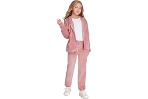 Hopeac Girls Casual Basic Velour Zip Up Hoodie Sweatsuit Tracksuit Set Jogger Clothes Outfits