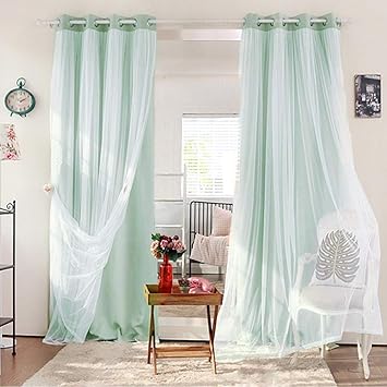 Romantischer Prinzessin Stil Vorhange Blickdicht Und Weisse Voile Deckschicht Mit Osen Gardinen Verdunklungsvorhang Osenschal Deko Fur Schlafzimmer Wohnzimmer Kinderzimmer 1 Stuck Hellgrun 140x175cm Amazon De Kuche Haushalt