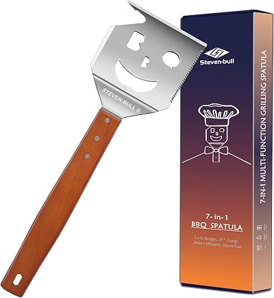 STEVEN-BULL S 7-in-1 Multifunction BBQ Tool Stainless Steel Spatula Wooden