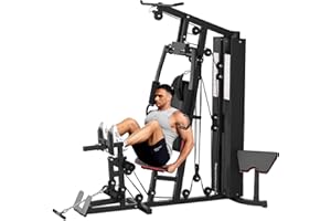 Multifunctional Home Gym Equipment 150LB Weight Stack, Full Body Workout Machine with High/Low Pulley System, Leg Press & But