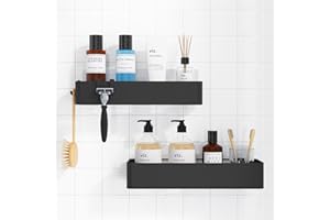 Kitsure Shower Caddy - 2 Pack Adhesive Shower Organizer, Rustproof Metal Shelves, No-Drill Bathroom Organizers and Storage, Black, Large