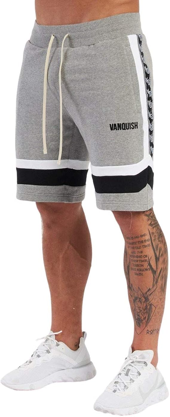 Amazon Vanquish ヴァンキッシュ ハーフパンツ メンズ 正規品 ウェイトトレーニングウェア フィットネスアパレル フィットネスウェア スポーツウェア ジムウェア 筋肉 筋トレ ボディビル フィジーク コントラストシリーズ オーバーサイズ グレー サイズ M