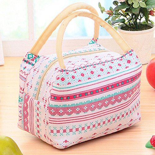 Printing Lunch Bags, Paymenow Waterproof Canvas Insulated Zip Stylish Portable Cooler Bag Lunch Box Package Food Storage Container for Work or School (A)