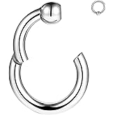 BodyAce Large Nose Rings Hinged Segment Clicker, 6G 8G 10G 12G PA Rings Big Gauges Earrings Hoops Ear Weights, Surgical Steel Septum Piercing Jewelry
