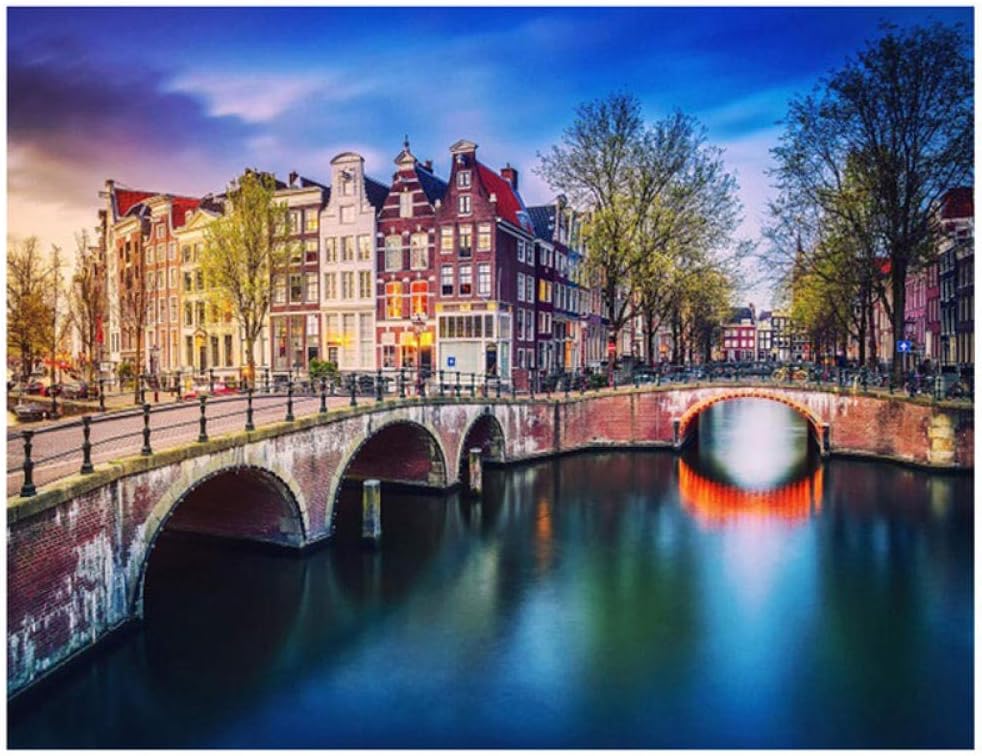 llzlhz DIY 5D Diamond Painting Kit Cross Stitch Full Mosaic Amsterdam Holland Landscape Bridge Children's Room