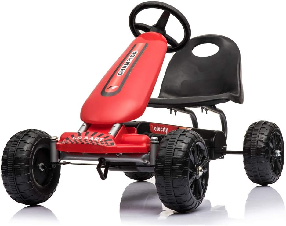 Regenboghorn Go-kart, 4-wheel pedal, outdoor racer with adjustable seat, brake, pedal car for boys and girls