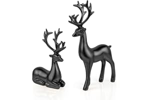 Bonlting 2 Pack Resin Christmas Reindeer Figurines Deer Statues Elk Sculpture Deer Ornaments for Living Figurine Statues TV C