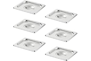 HECMAC 6-Pack 1/6 Size Hotel Pan Cover,Stainless Steel Solid Steam Table Catering Food Pan Lid with Handle