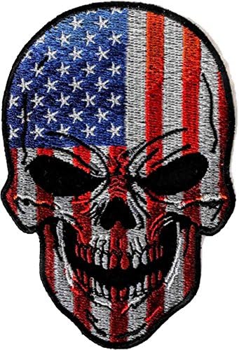 American Flag Small Skull Patch (3 X 4.3 Inch) $5.95 with Free Freight from San Diego Leather