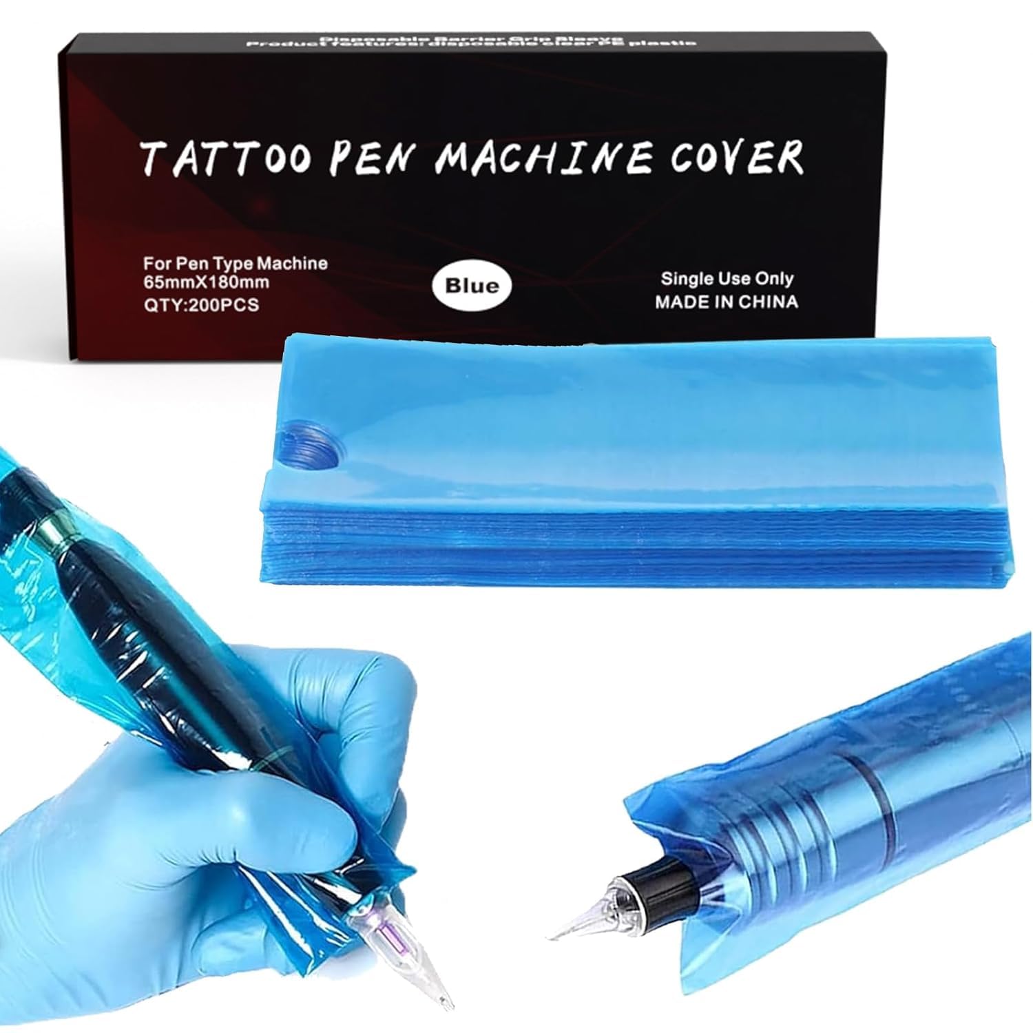 Large Tattoo Pen Machine Covers - LEAYOKA 200pcs Blue Tattoo Pen Covers Tattoo Pen Bags 2.56 X 7.11inch Disposable Tattoo Machine Wrap Cartridge Machine Sleeves for Most Wireless Tattoo Pen Machine