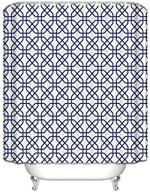 Navy Blue Trellis Geometric Pattern Design Long Shower Curtain Bathroom Decorative Polyester Fabric Bath Curtains with Hooks, Stall Size 54"x78"