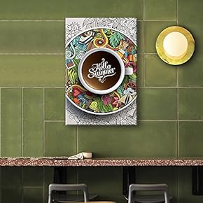 Canvas Wall Art - Hello Summer Cup of Coffee on The Graffiti Style Plate - Giclee Print Gallery Wrap Modern Home Art Ready to Hang - 12x18 inches