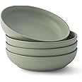 JoyJolt Mesa 40oz Stoneware Serving Bowls, Pasta Bowls Set of 4, Large Salad Pho Soup Bowls for Kitchen, Dishwasher and Microwave Safe Plate Bowls, Aesthetic Kitchen Essentials - Matte Sage Green
