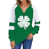 Roshop Valentines Shirt Women Loose V-Neck Cute Long Sleeve Holiday Heart Shirts