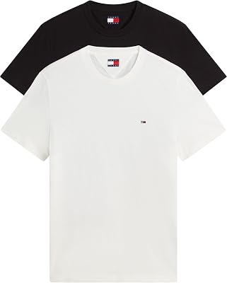 Camisetas de Manga Corta Pack de 2 Hombre Xslim Jersey de algodón, Multicolor (Black/Ecru), L