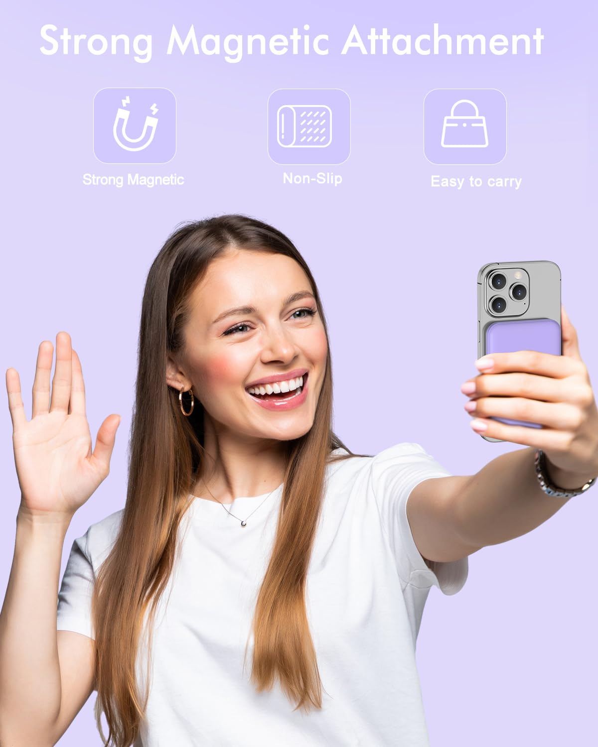 podoru for Magsafe Battery Pack, 10000mAh Magnetic Power Bank with Type-C Cable LED Display 22.5W PD Fast Charging Wireless Portable Charger for iPhone 16/15/14/13/12 Series-Purple