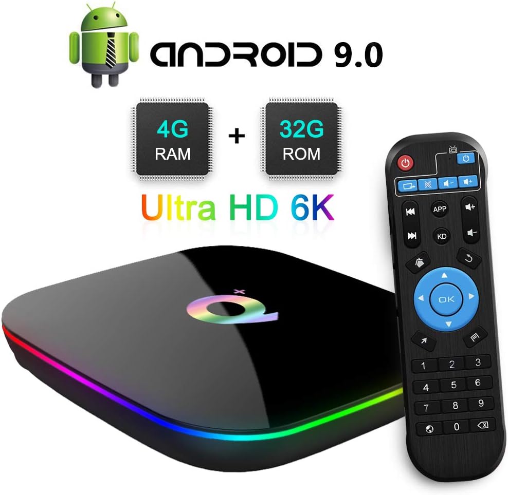 Q Plus Android TV Box, TUREWELL Android 9.0 TV Box Chip H6 Quad-core Cortex-A53 4GB RAM 32 GB ROM Smart TV Box Support 3D 6K Ultra HD H.265 2.4GHz WiFi Ethernet HDMI Output【2019 Newest】