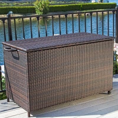 Hampton 150 Gallon Wicker Deck Box, Sturdy Aluminum Frame, Neutral Brown Color, Movable, Outdoor, FOME1024