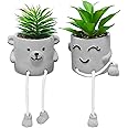 Zerzsy Faux Succulents in Cement Pots with Hanging Leg, Potted Mini Fake Plants for Office Desk Decor, Artificial Succulent Plants Indoor Decorations - Set of 2