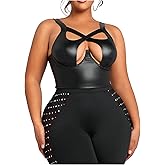 Floerns Women's Plus Size Cut Out Leather Camisole Top Sleeveless Club Party Going Out Cami Top