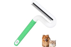 Lucky Interests Flea Comb, Stainless Steel Shedding Brush with Rounded Teeth, Multifunctional Pet Grooming Brush with Rubber Handle, T Shaped Tick Comb, Grooming Brush for Remove Anti Fleas Eggs,Green