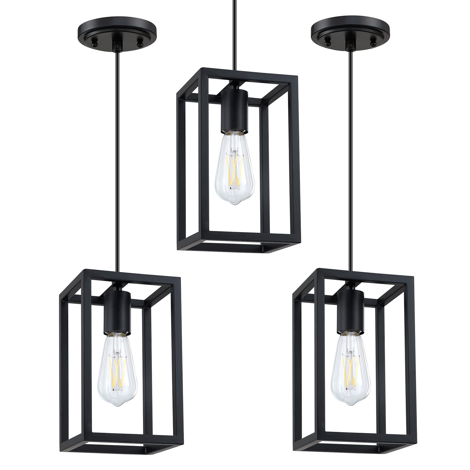 Photo 1 of Dolaimy House 3 Pack 1 Light Adjustable Rustic Farmhouse Pendant Light with 5.7" Lantern Cage Mini Pendant Lighting Fixture Black Finish for Kitchen Island Cafe Bar