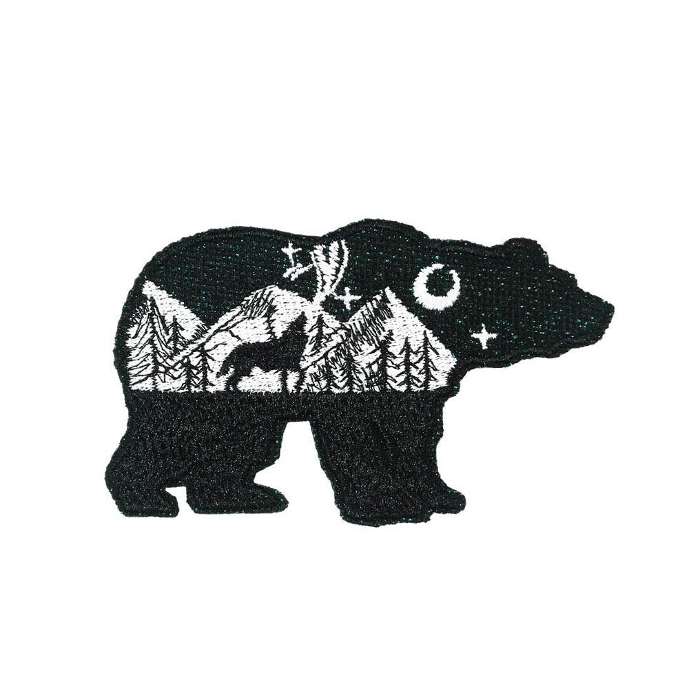Glitter Sparkle Bear Starry Embroidered Iron On Patch Wildlife Outdoor Clothing Animal Badge