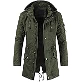 chouyatou Men's Spring Military Full-Zip Removable Hooded Cotton Mid-Long Parka Jacket Coat