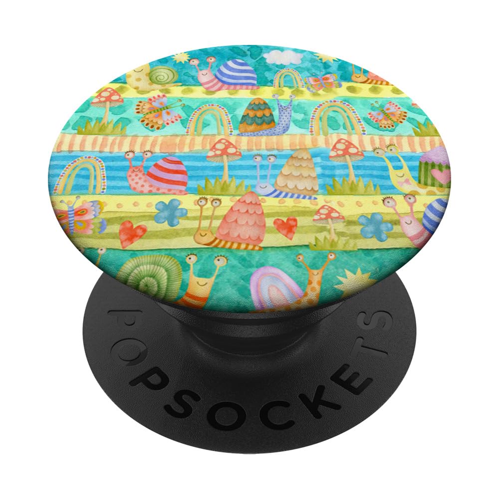 Floral Mushroom Summer Watercolor Snails Day Out In Green PopSockets Swappable PopGrip