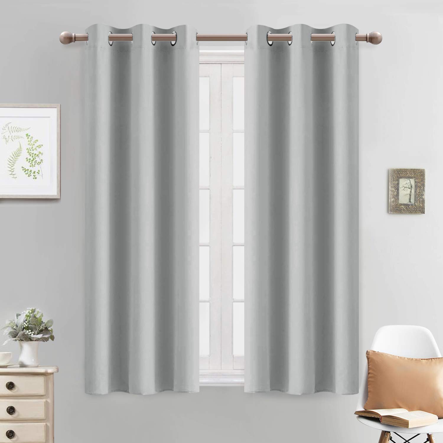 Yakamok Blackout Curtains Room Darkening Thermal Insulated with Grommet Window Curtain for Bedroom, 38 x 54 inch,Light Grey, 2 Panels
