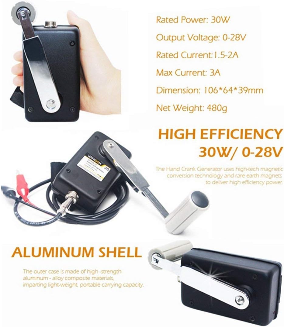 Tech-L Hand Crank Generator 30W 0-28V Portable Dynamo Generator Waterproof Charger with DC Converter for Mobile Laptop Battery Outdoor Emergency Power Supply - Image 5