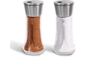 NEODACO Adjustable Salt Pepper Shakers Glass - 4 OZ Spice Dispenser with Stainless Steel Lid for Kitchen, Cooking & BBQ Use