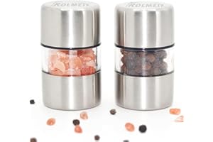 ROLMZJX 2 Pcs Mini Salt and Pepper Grinder Set,Travel Salt and Pepper shakers,mini Salt and Pepper shakers,Salt Grinder refil