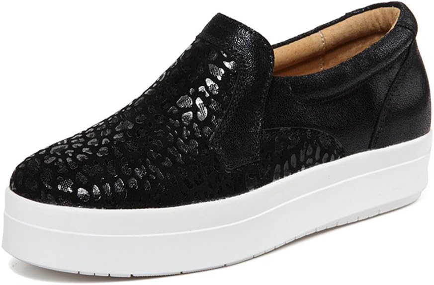CQH-2528-heibaowen-35 SUNROLAN Liz Women's High Platform Loafer Shoes Leopard Print Flats Fashion Slip On Sneakers US 5