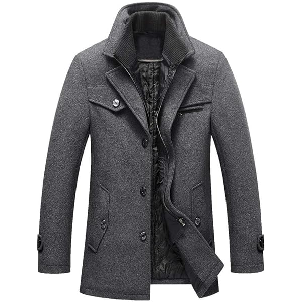 FTCayanz Men's Wool Coat Winter Slim Fit Pea Coats Single Breasted