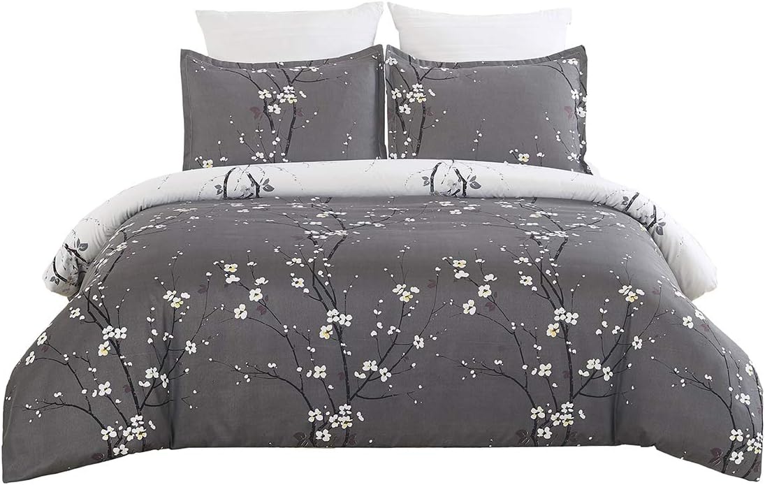 YEPINS Soft Brushed Microfiber Duvet Cover Set with Zipper Closure and Corner Ties, Tree Branch Printed Pattern, Dark Grey and White Color, Reversible Design- Double Size(200x200CM) - Image 4