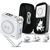 PWRMobile PWR Travel PRO 5-in-1 Power Bank with Case Included – 10,000mAh with Built-in Cables – 20W USB-C + 15W Wireless Charging – Compact Portable Charger for iPhone & Android - White