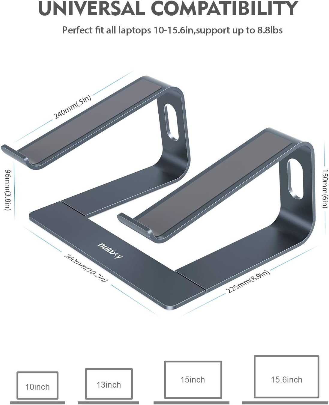 Nulaxy Laptop Stand, Ergonomic Aluminum Laptop Mount Computer Stand, Detachable Laptop Riser Notebook Holder Stand Compatible with MacBook Air Pro, Dell XPS, Lenovo More 10-15.6" Laptops - Space Gray: Computers & Accessories