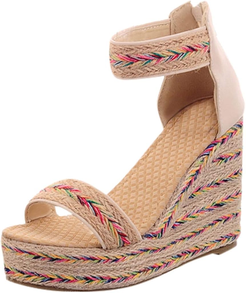 Aniywn Women High Wedge Platform Flat Open Toe Shoes Espadrille Ankle Strap Buckle Shoes Stylish Wedge Sandals