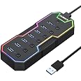 JoyReken Hub USB a 7 porte, hub dati USB 3.0 con cavo lungo 0,6 m, luce notturna RGB, hub di gioco multi porta per PC, laptop, unità flash, tastiera, mouse, console, Xbox