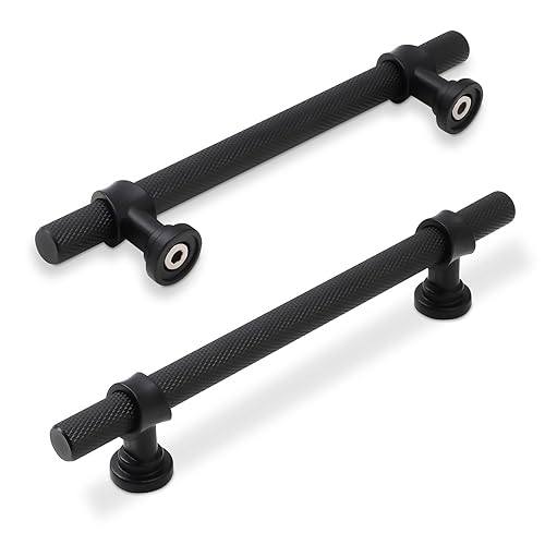 KOMOTIA 10 Pack 5 Inch Cabinet Pulls knurled Matte Black Kitchen Cabinet Handles Aluminum and Zinc Alloy Drawer Pulls Solid Cabinet Hardware