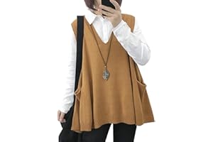 YESNO Sweater Vest Women Loose Swing Cotton Cute Oversized Knit Pullover Sleeveless Sweater Tops with Drop Pockets WM9