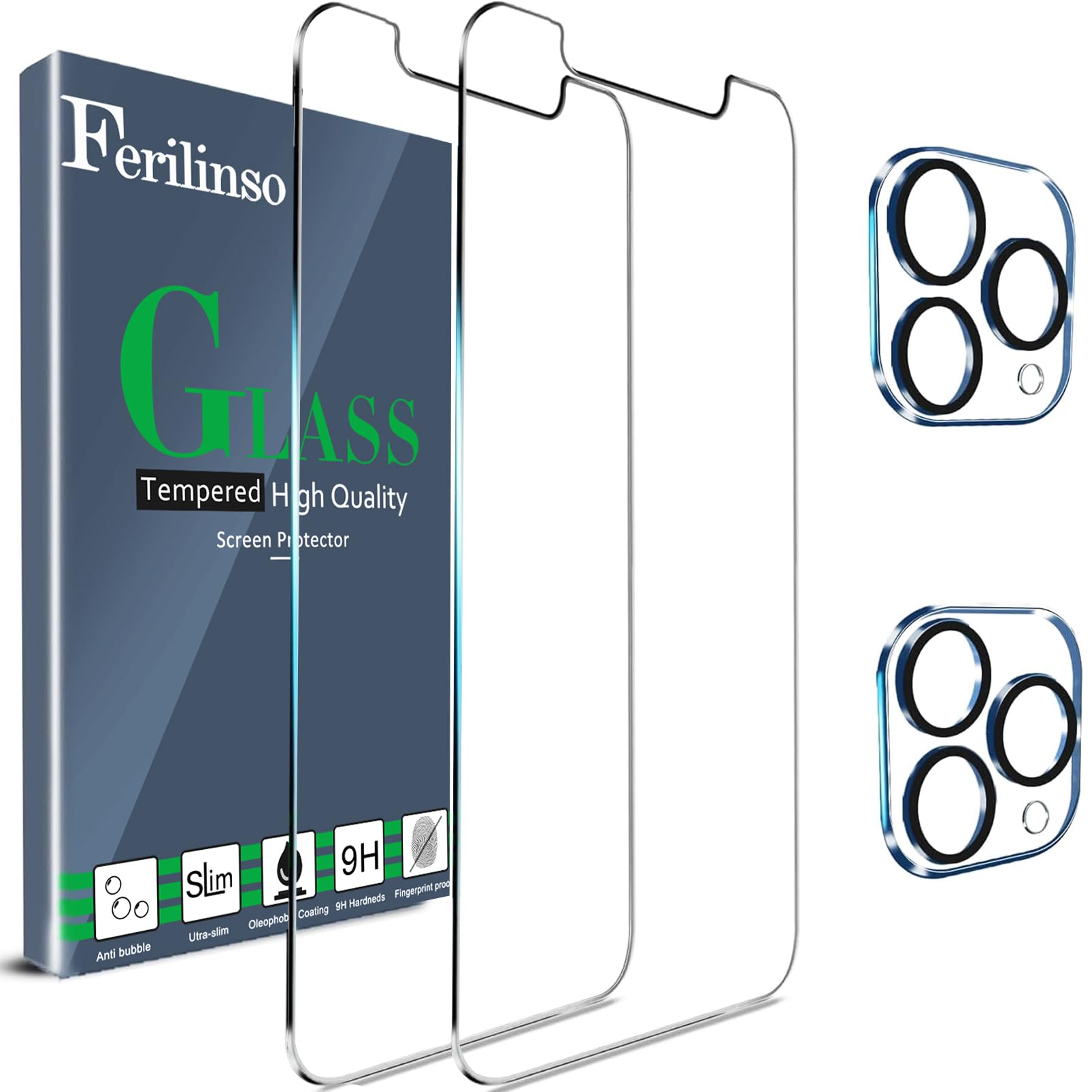 Ferilinso 2 Pack Screen Protector for iPhone 12 Pro Max with 2 Pack Tempered Glass Camera Lens Protector Phone Case Friendly HD Accessories Protector de Pantalla for Apple iPhone 12 Pro Max