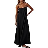 Lepunuo Summer Dresses for Women Casual Maxi Dresses Contrast Spaghetti Strap Sundresses Sexy Backless Dress