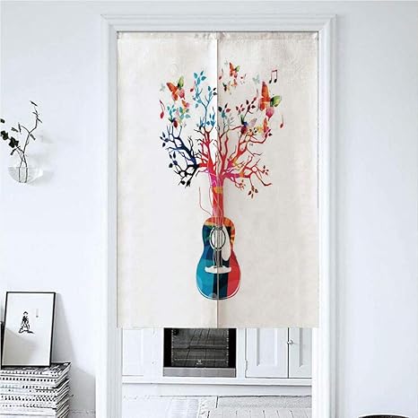 Amazon のれん 部屋 風水 70x1cm ギターの木と蝶のカラフルな音楽作品 カーテン 間仕切り 脱衣場の目隠し 出入り用 目隠し 遮熱 暖簾分け そば 本 仕立て のれん 上野 のれん街 のれん オンライン通販