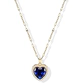 Zikichiky Sapphire Heart Necklace for Women 14K Gold Plated Rhinestone Love Heart Pendant Necklaces Dainty Navy Blue Birthstone Jewelry Gift