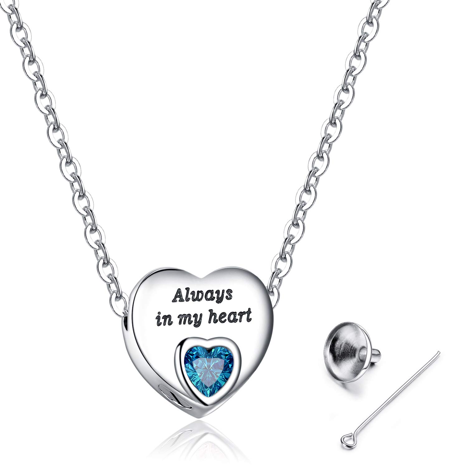 Always in My Heart Urn Necklace for Ashes Birthstone Cremation Jewelry Keepsake Holder Memorial Locket Necklace Pendant