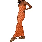 Melliflo Womens Sleeveless Maxi Tank Dress Spaghetti Strap Pattern Print Long Bodycon Dress Sexy Slim Cami Dress