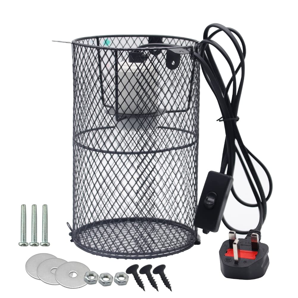 Lucky Farm Plus Size Reptile Heat Lamp Holder, Heating Light Bulbs Lampshade Anti-Scald Heater Guard with Switch for Lizard Turtle Snake Birds Chick